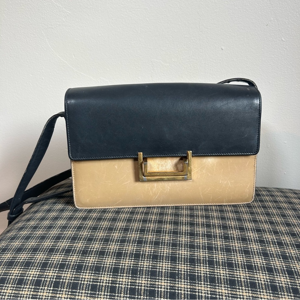 Saint Laurent Lulu Bag Womens Black Tan Leather‎ Gold Hardware Shoulder Bag